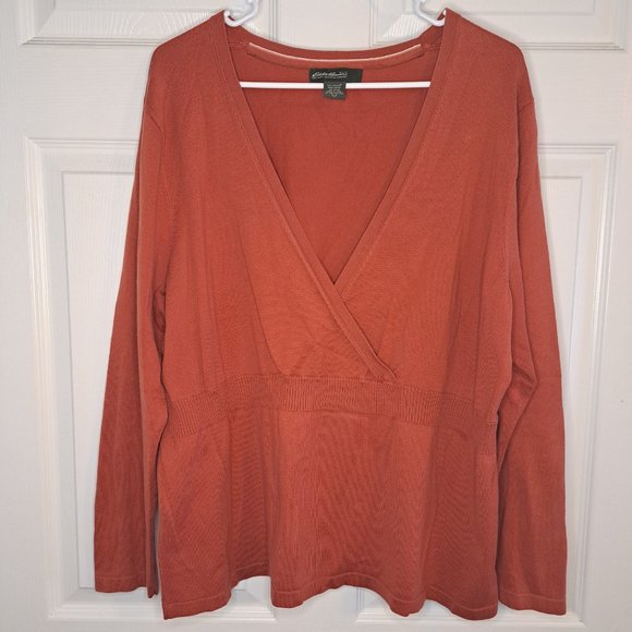 Eddie Bauer Burnt Orange V-Neck Wrap Style Sweater Plus Size 2XL - Picture 3 of 6